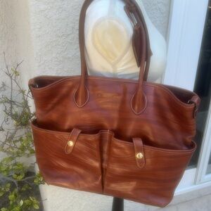 Dooney & Bourke Cognac Texture Leather Large Double Handle Tote Bag